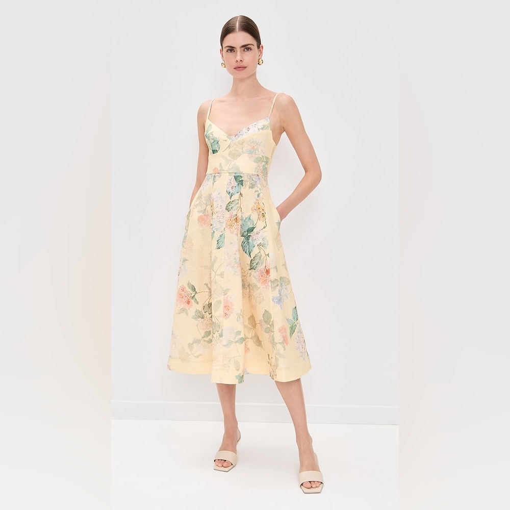 Zimmermann Illuminate Picnic Dress in Lemon Hydrangeas Size 3 AU Floral Linen - Picture 2 of 10
